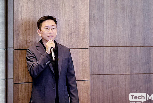 22일 서상민 카이아 DLT재단 의장이 파크 하야트 서울에서 열린  카이아 기자 간담회에서 발표하고 있다.  / 사진=서미희 기자